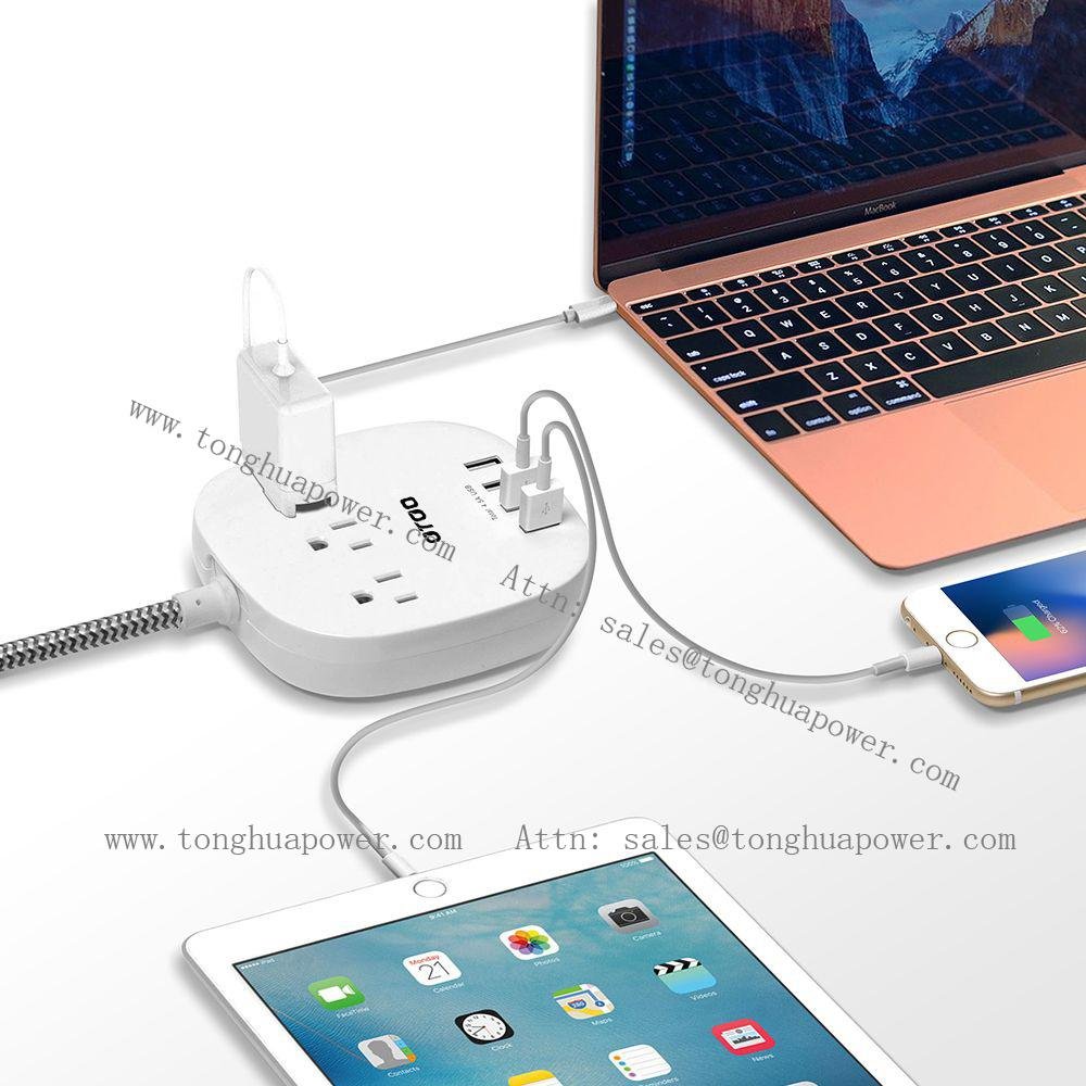 3 Outlets with 4 USB Charging port 5V 4.5A Power strip ETL Certified 2
