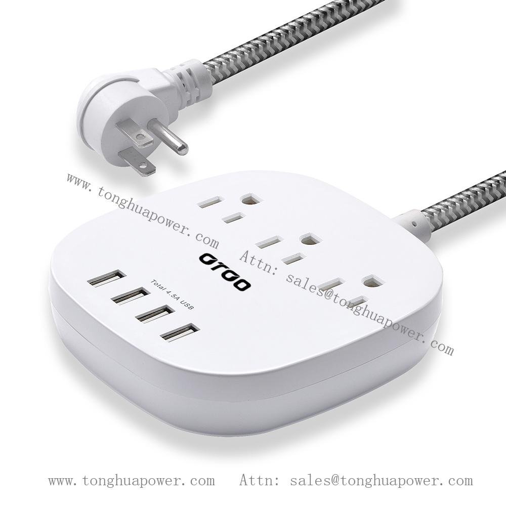 3 Outlets with 4 USB Charging port 5V 4.5A Power strip ETL Certified 4