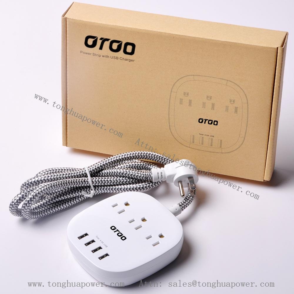 3 Outlets with 4 USB Charging port 5V 4.5A Power strip ETL Certified 5