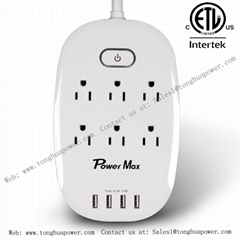 6 Outlets with 4 USB Charging port 5V 4.5A Power strip ETL Certified