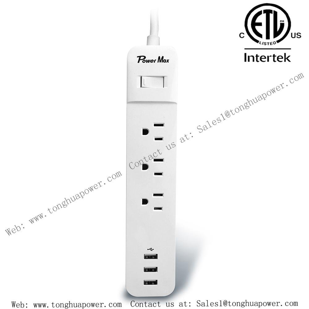 3 Outlets 3 USB Power strip 