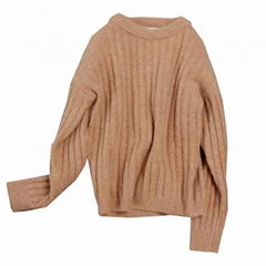 Ladies' sweater with loose coarse wool thread and round collar pullover for autu