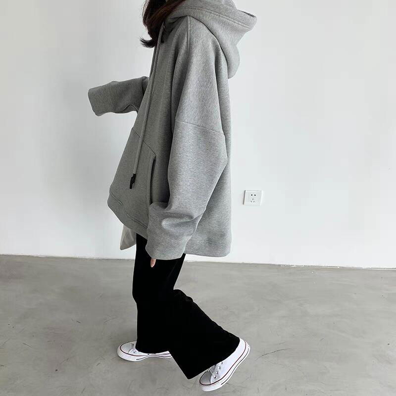 Simple hoodie thickened and velvety women's solid color coat 4