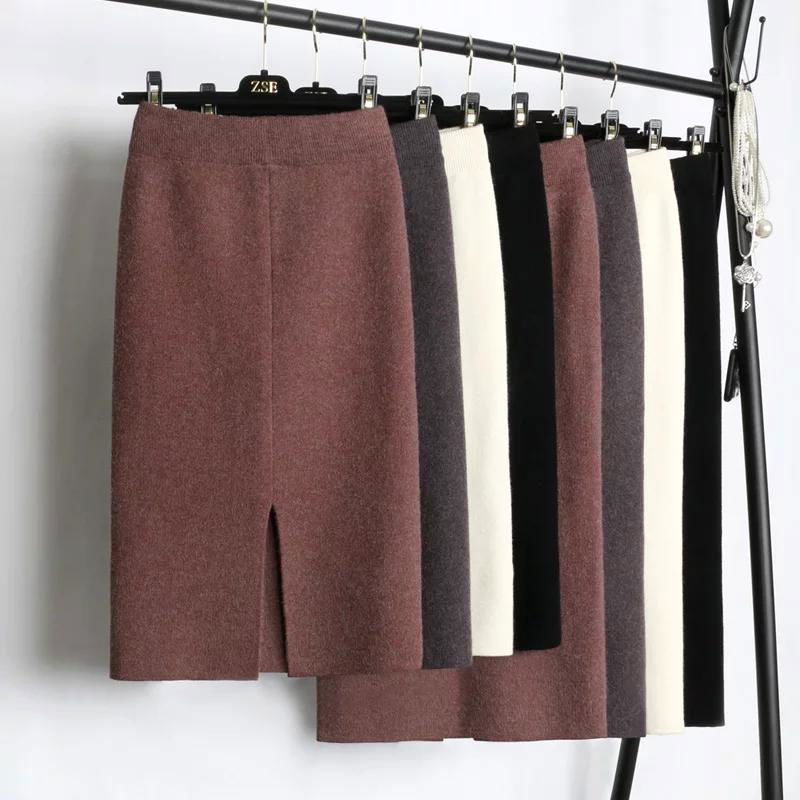 Mid-length knit skirt one-step skirt with full hips women autumn and winter high 3