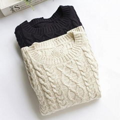 Autumn and winter women's loose twist thickened medium - length pullover sweater