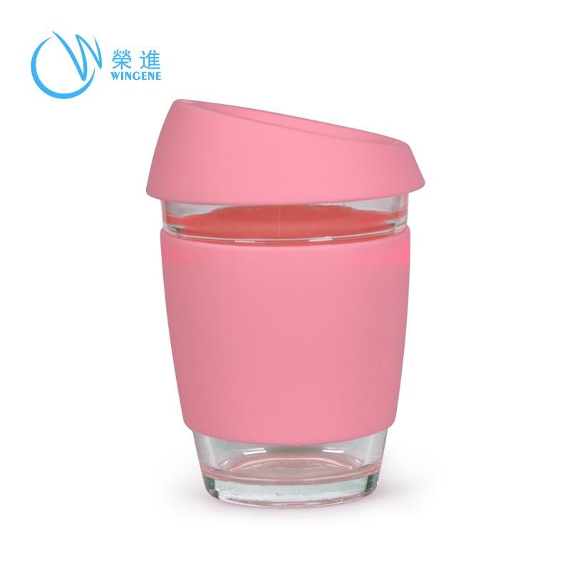 Fancy Glass Water Cup with Silicone Rubber Sleeve, Sports Water Cups