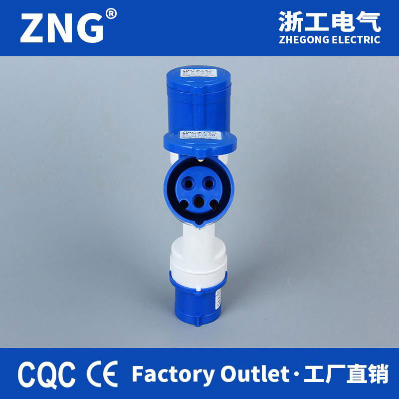 240v 16 amp 2p+e 3-way industrial adaptor socket 3