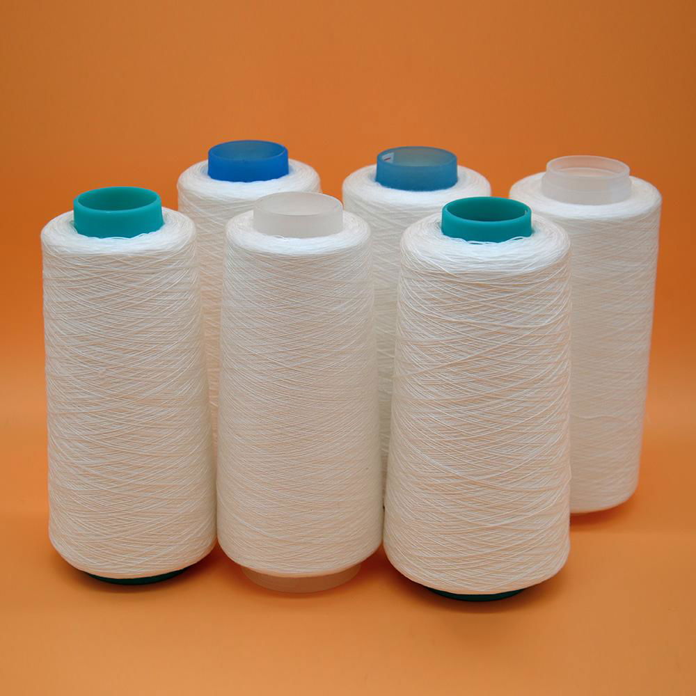 Ne 50/2 50/3 Hubei Yarn raw white plastic tube virgin bright 100% spun polyest 2