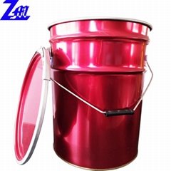 red metal tin 5 gallon paint metal bucket with lock ring lid