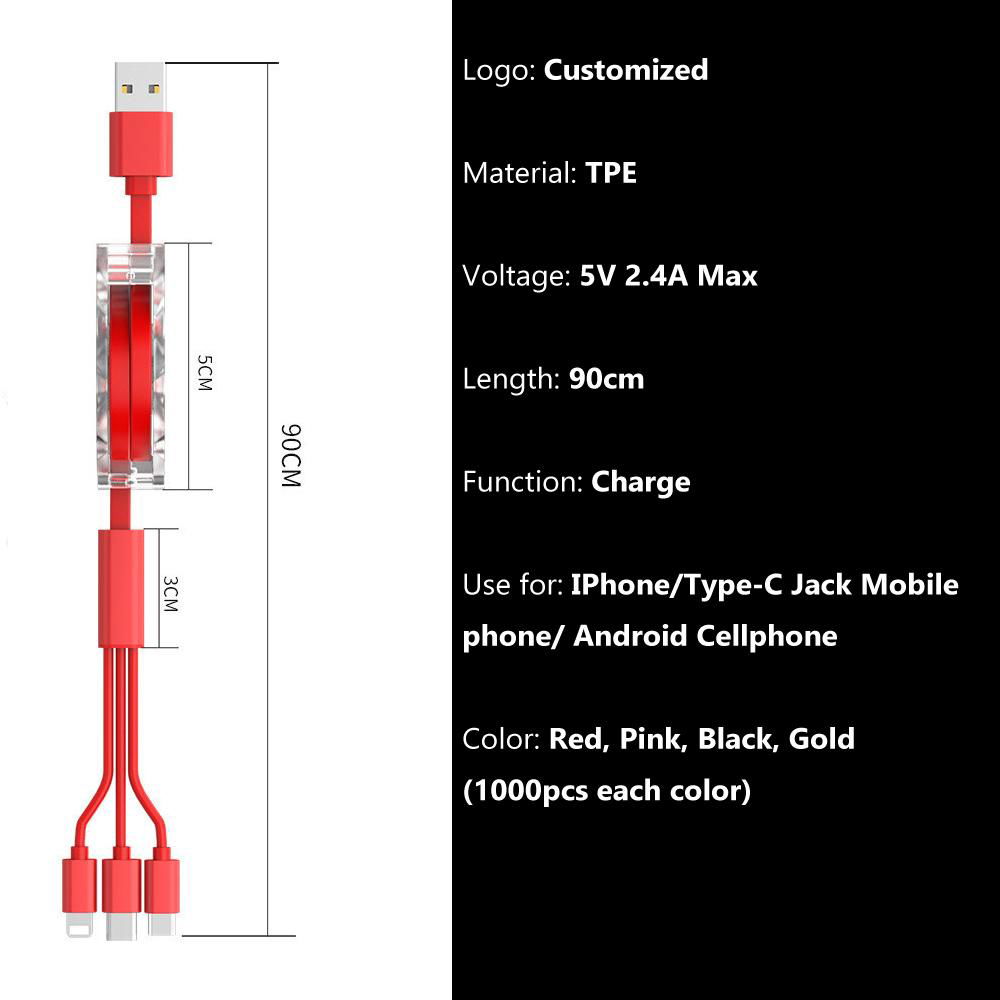 3 in 1 Retractable USB Mobile Phone Charge Cable 3