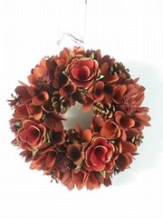 Red woodcul wreath for chirstmas decoration