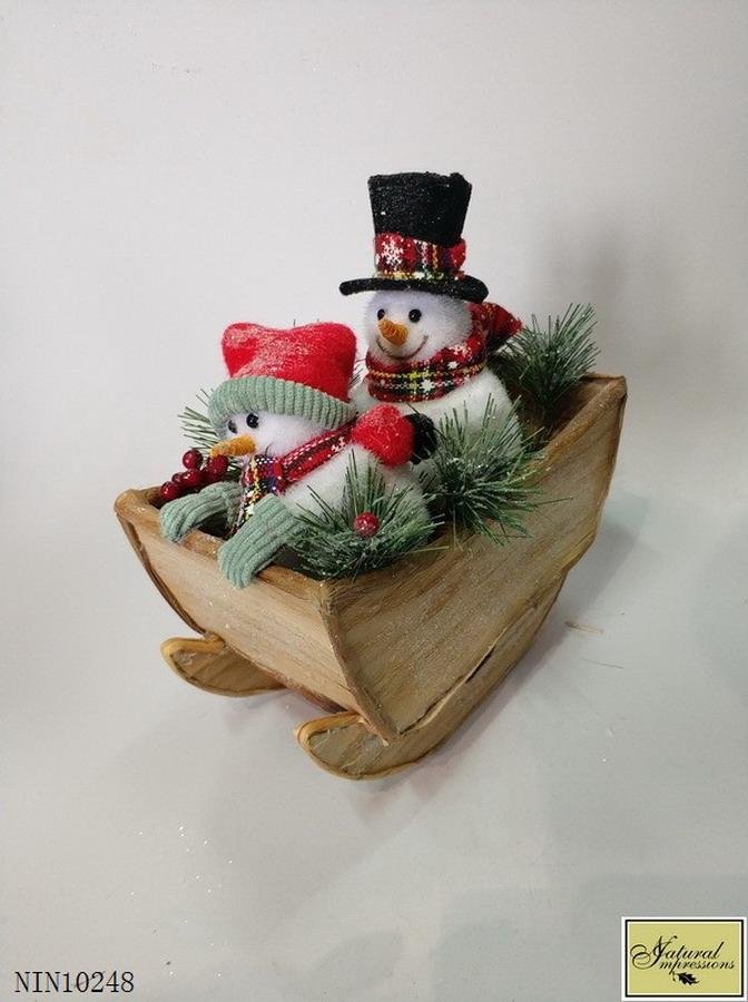 Two snowman in sled  christmas decoration