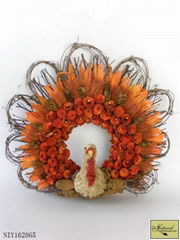 Orange Wood curl and rattan Turkey Wreath decoration