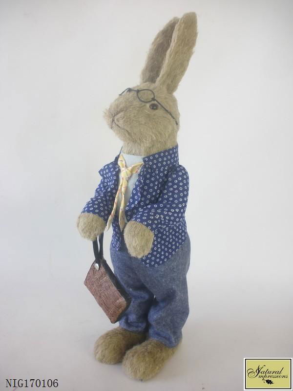 Sisal rabbit with bule suit Easter docoration