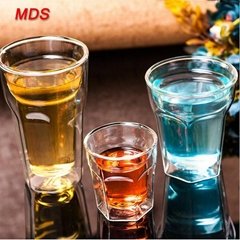 Creative clear six-sided double wall thickened glass coffee tea cup