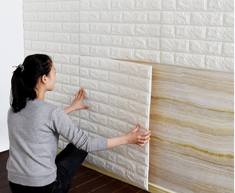 3d磚牆壁紙自粘面板PE泡沫自帶膠磚紋軟裝背景牆裝飾啞光白 3