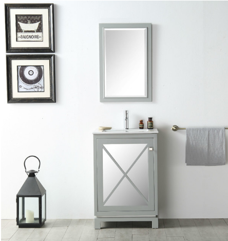 Grey bathroom vanity with single sink 2