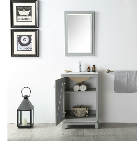 Grey bathroom vanity with single sink 3