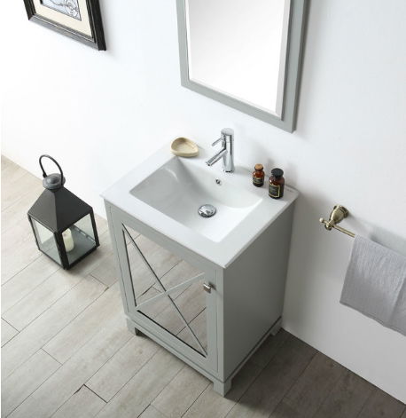 Grey bathroom vanity with single sink 4