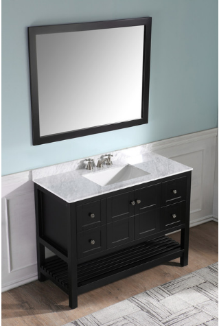 48'' black bathroom vanity with white marble top and mirror 2