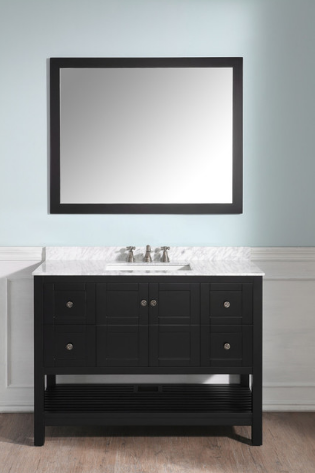 48'' black bathroom vanity with white marble top and mirror 3