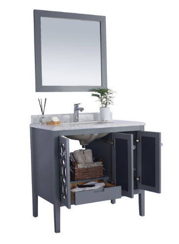 36'' Grey bathroom vanity with LED lighted mirror 2