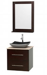 Glass wall-mounted bathroom vanity with storage