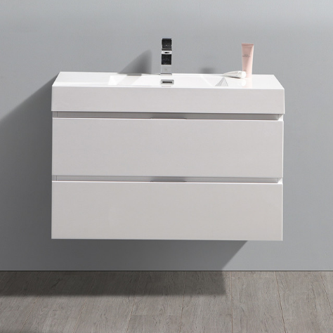 36" Glossy White Wall Hung Modern Bathroom Vanity 2