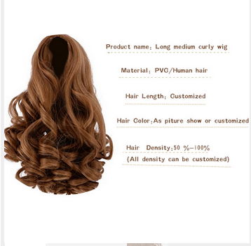 Fashion long medium curl wig for vinyl girl doll