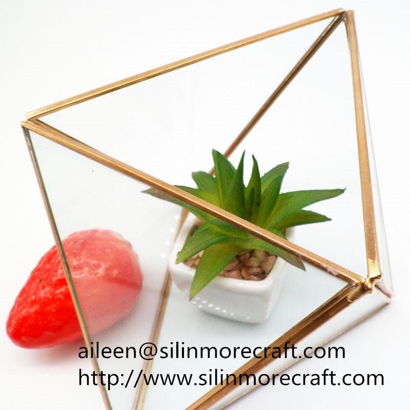 wholesale home decoration Copper Gold Glass Cube Small Geometric Terrarium Plant 2