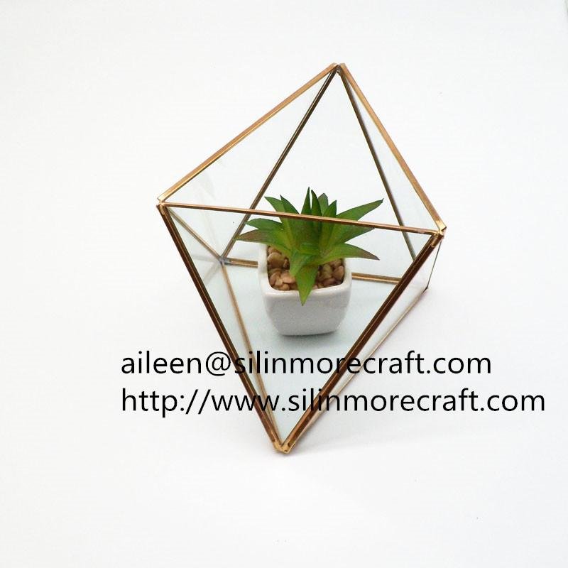 wholesale home decoration Copper Gold Glass Cube Small Geometric Terrarium Plant 5