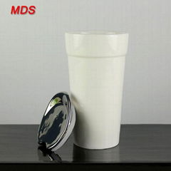 Creative gift white double wall porcelain cup with lid suit