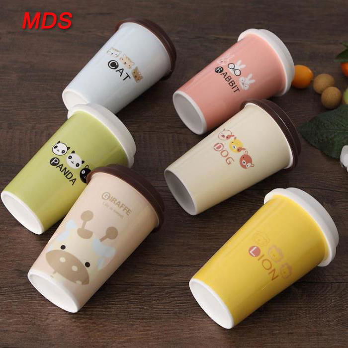 Creative portable colored bone china drinking mug milk coffee cup with lid 4