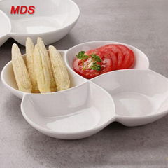 Restaurant korean style white four lattices dessert ceramic divided plate