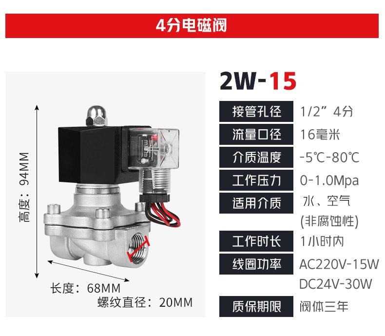 不鏽鋼常閉電磁閥戶外防霧防潮水閥電子控制開關22024v4分1寸 4