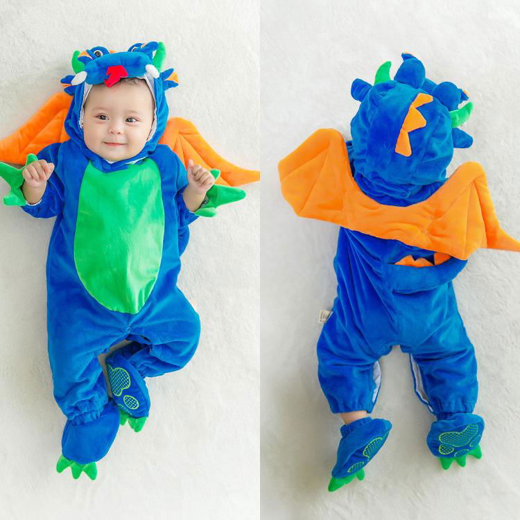 Baby Kids Clothing Winter Halloween Blue Dragon Dinosaur Outfits Cosplay Party C