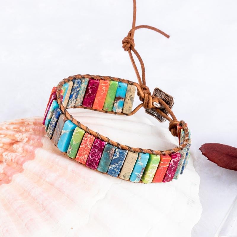 Trendy bohemian color emperstone fashion handmade wrap bracelet