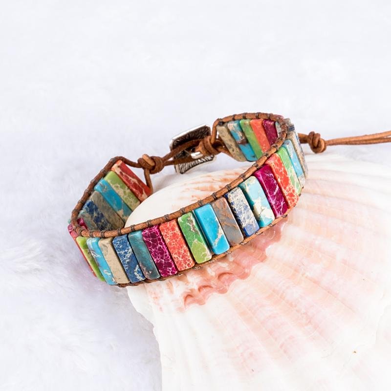 Trendy bohemian color emperstone fashion handmade wrap bracelet 4
