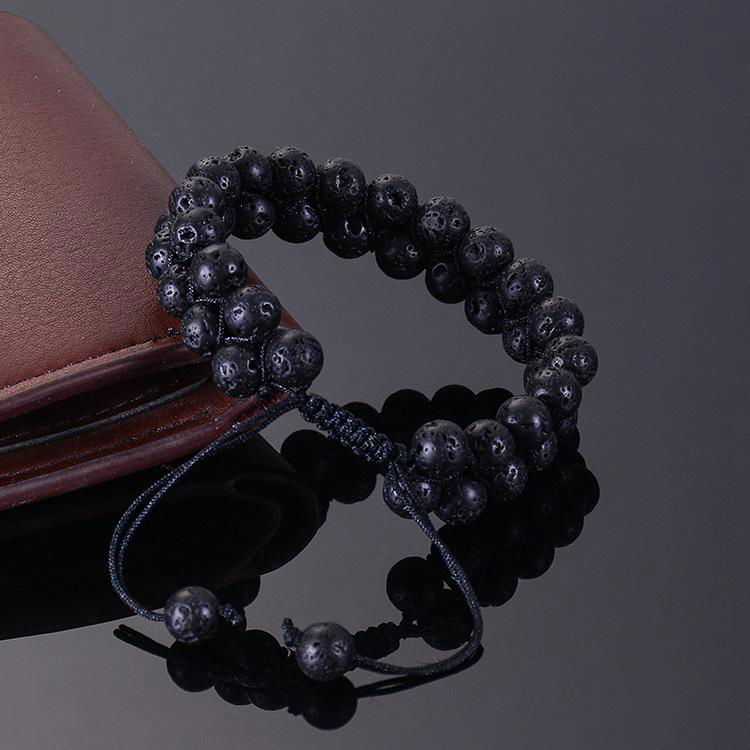 Jewelry Lava Stones Black Double Layers Fashion Beaded Diffuser Bracelets 4