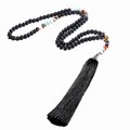 Black Long Tassel Drop Lava Stones Boho Free People Fashion Handmade Necklaces