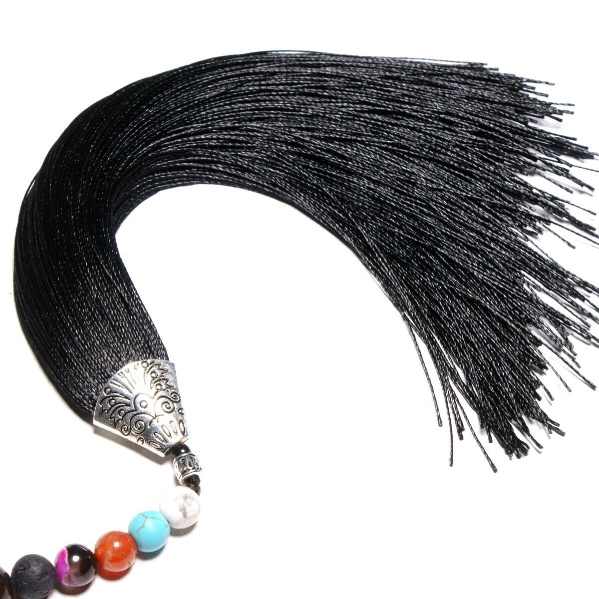 Black Long Tassel Drop Lava Stones Boho Free People Fashion Handmade Necklaces 3
