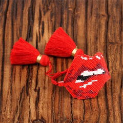 Trendy Fashion Handmade Woven Seed Bead Sexy Big Red Bite Lips Tassel Bracelets