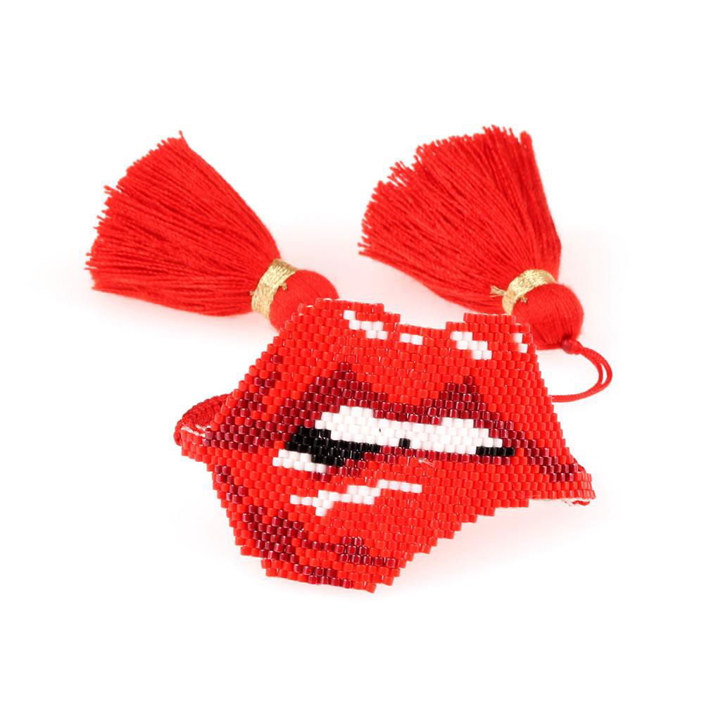 Trendy Fashion Handmade Woven Seed Bead Sexy Big Red Bite Lips Tassel Bracelets 3