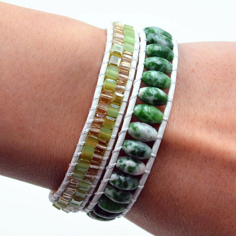 3mm Crystal Elliptical Agate Fashion Accessories Jewelry Leather Wrap Bracelets 3