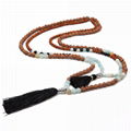 Matt Turquoise&Black Agate&Bodhi Bead Buddha Tassel Layers Mala Necklace