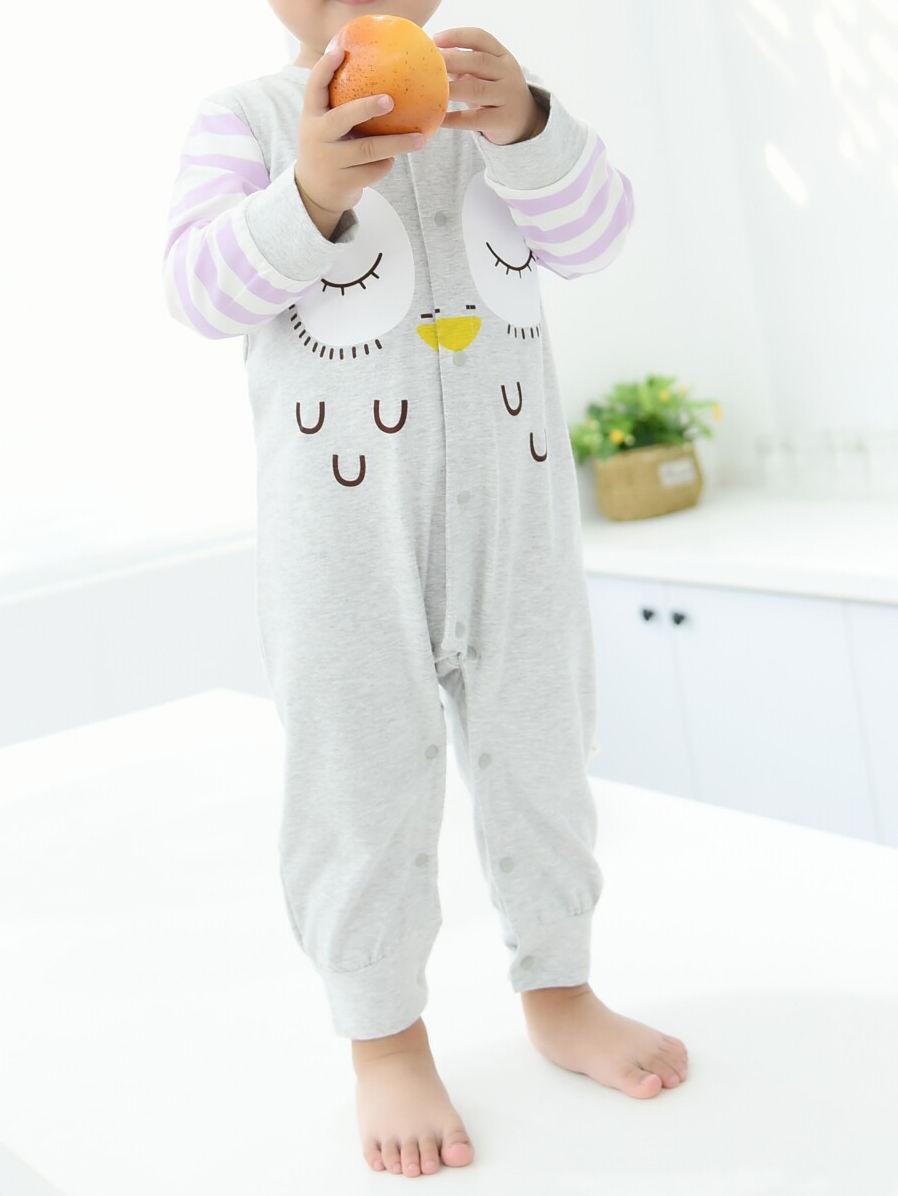 Cartoon Owl Pattern Newborn Infant Overalls Jumpsuit Long-sleeved Wholesale 5