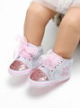 Sequin Crown Embroidery Lace-up Baby Girls Princess First Start Crib Shoes 1