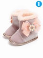 Bowknot Trimmed Soft Fur Winter Warm Infant Girl Snow Boots Black Pink Grey 3