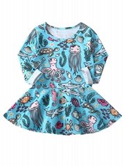 Spring Baby Little Girl Cartoon Underwater World Long-Sleeved Casual Dress