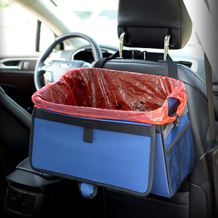 Collapsible portable oxford car headrest hanging garbage storage trash can 3